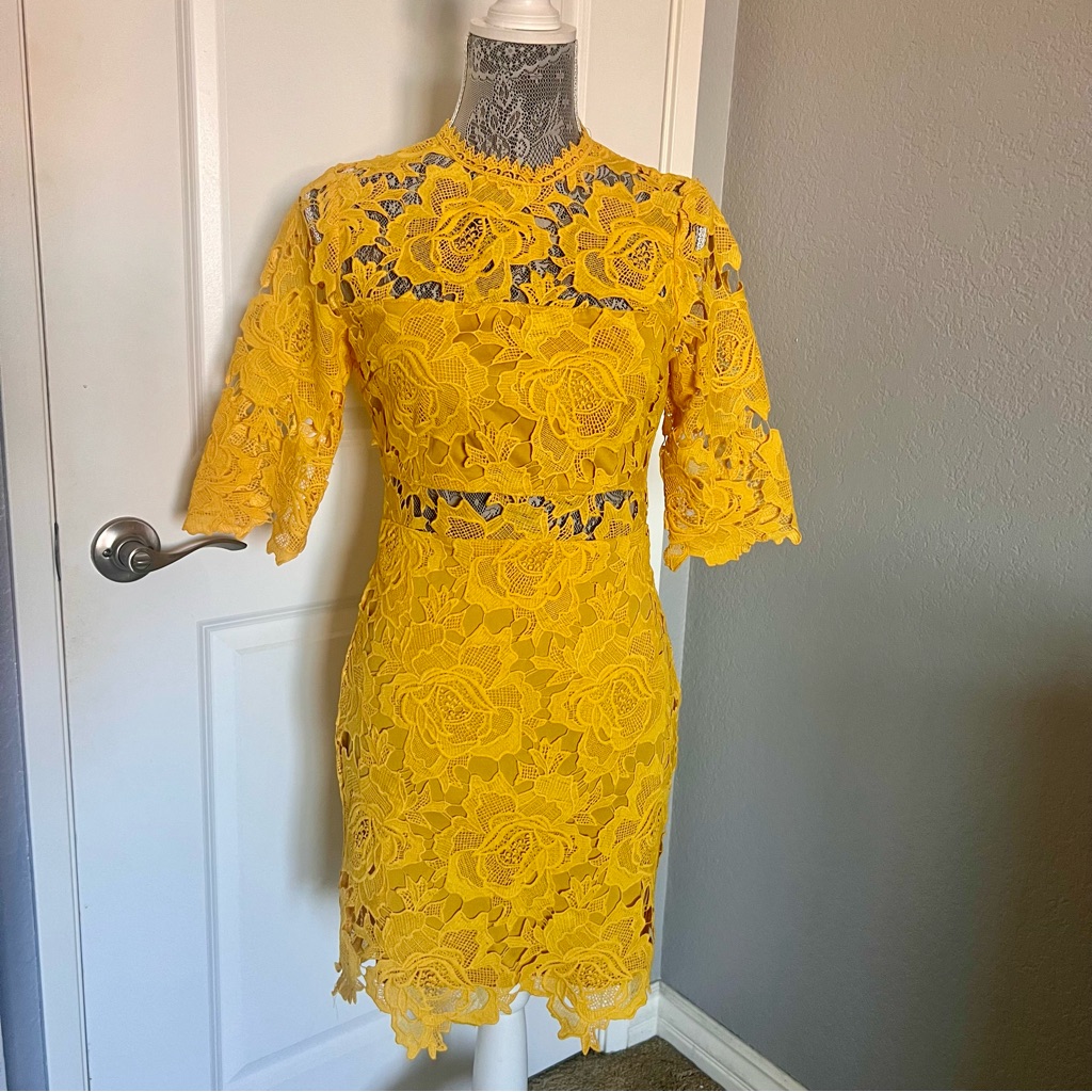 Lulu's Lace Overlay Yellow Floral Lace Dress